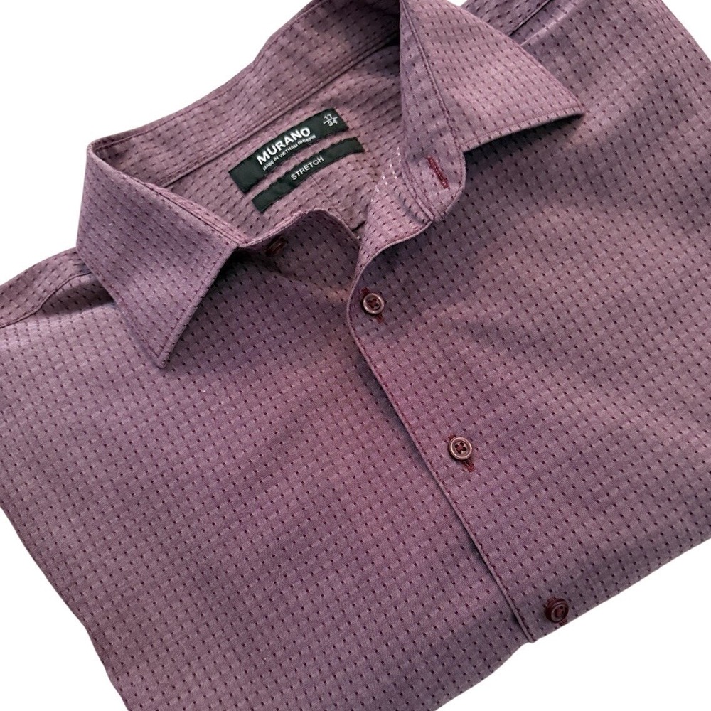 Murano Stretch Dress Shirt Men 17/34 Stretch Button Up Long Sleeve Plum Cotton